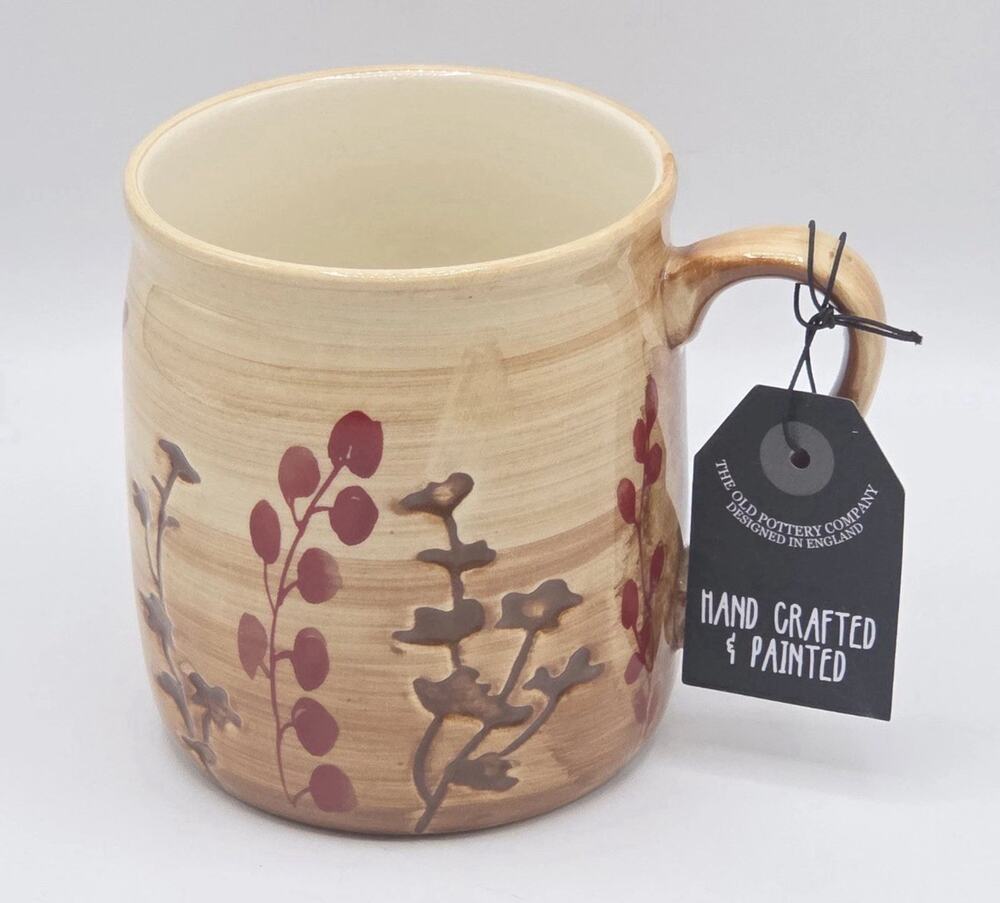 The Old Pottery Co FALL FLORAL Embossed Ceramic Coffee Mug Handmade Hand Painted